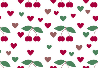 Wall Mural - seamless pattern with heats, cherry. trendy romantic curly pattern with heart, cherry. vintage retro