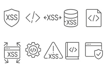 Cybersecurity web flat icon set. secure, database, shield, gear, code