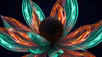 Wall Mural - Vibrant digital lotus blooming with dynamic neon light patterns