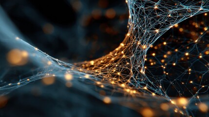 Wall Mural - golden electric current flows through a network of conductive threads, enhanced by intricate laser d