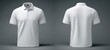 © Mudzakkir - Plain white men's short-sleeve polo shirt shown from front and back against a dark gray background