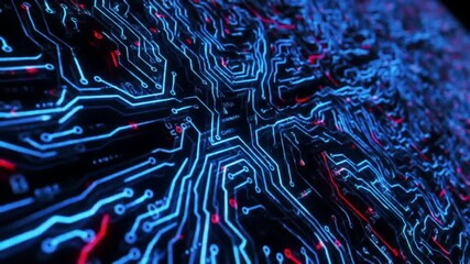 Wall Mural - abstract blue and red circuit board pattern on dark background high tech data system conceptual back