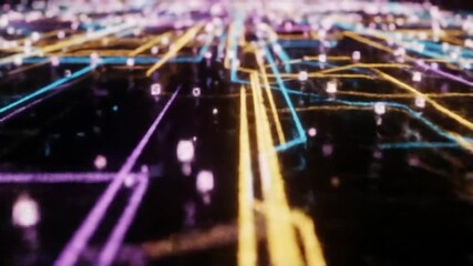 Wall Mural - abstract circuit board background with glowing blue and yellow lines data network