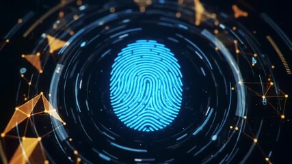 Wall Mural - abstract glowing blue digital fingerprint technology security biometric scan in dark background with