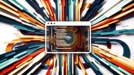 Wall Mural - dynamic abstract design with converging colorful lines and window graphic on white background