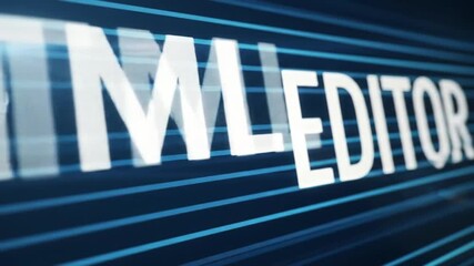 Wall Mural - white html editor text on dark blue background with abstract blue lines minimalist and modern style