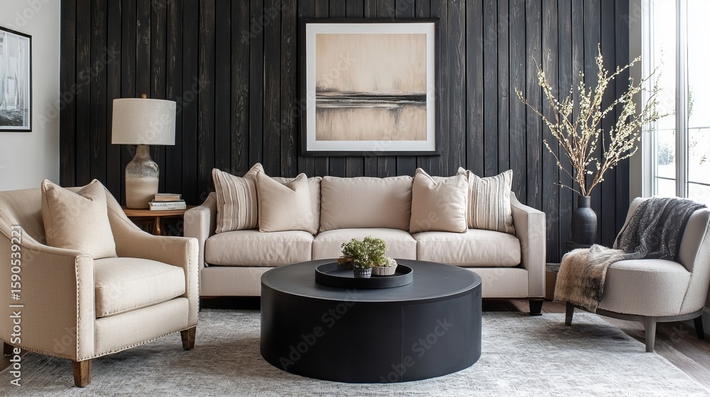 Modern Living Room Interior Design With Neutral Tones Stock Photo ...