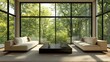 © NoLapan - Modern Living Room Interior With Forest View, Home Design