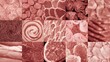 © LU - A fractal pattern of carcinogenic warning labels crafted from processed meat textures, forming an infinite loop.