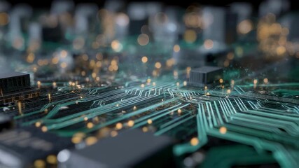 Wall Mural - glowing data streams flowing across a complex circuit board, representing innovation and technologic