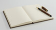 © Mas2ters - Caderno aberto com páginas em branco e caneta tinteiro marrom