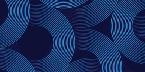 Wall Mural - abstract blue glowing geometric lines on dark blue background. modern shiny blue circle lines patter