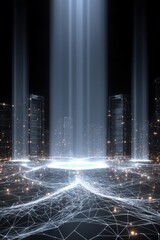 Wall Mural - modern digital network with futuristic glowing data streams and connected nodes
