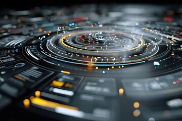 Wall Mural - futuristic glowing abstract digital user interface with concentric shapes.