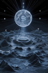 Wall Mural - futuristic technology sphere amidst abstract digital landscape in glowing blue hues