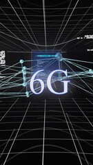 Wall Mural - animation of 6g text, digital data processing over connections on black background