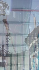Sticker - animation of financial data processing over construction site