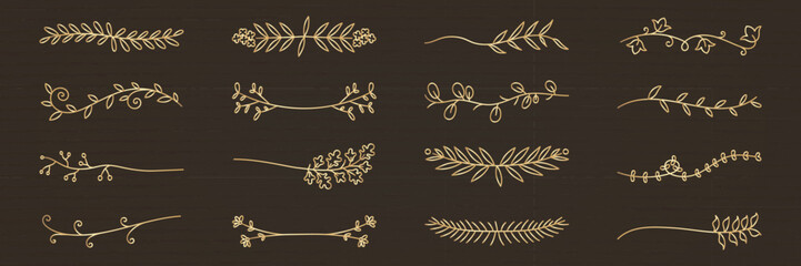 Wall Mural - vector set. set of 16 elegant floral dividers. hand-drawn floral elements in gold. perfect for invit