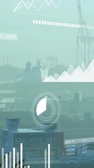 Wall Mural - animation of multiple graphs, loading bars and circles over modern buildings against sky