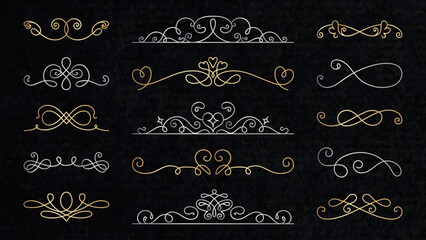 Wall Mural - Elegant floral dividers. Swirls and leaves create decorative floral dividers. Perfect for invitations, floral-themed designs, and decorative accents. Hand drawn ornament vector set.