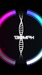 Wall Mural - animation of dna strand over speedometer on black background