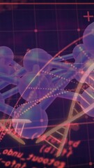 Wall Mural - Animation of scientific data processing over dna strands on dark background
