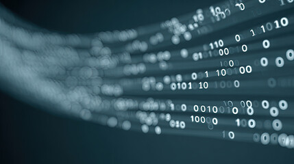 binary code flowing in digital data stream with blue background