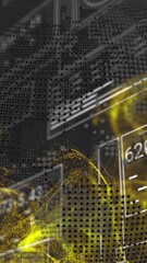 Wall Mural - yellow data visualization and digital interface animation over abstract background