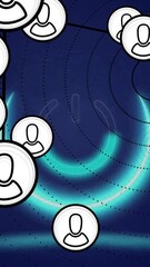 Wall Mural - User icons connected by lines, network connections animation over blue background