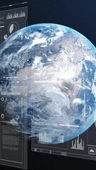 Wall Mural - rotating earth with data charts and graphs animation on digital interface background