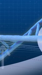 Canvas Print - dna strand and global data analysis animation over blue grid background