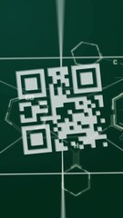 Wall Mural - qr code with chemical structures on green digital background, resembling animation