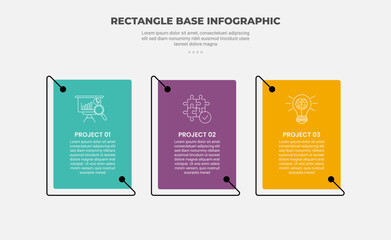 Canvas Print - rectangle shape infographic outline style with 3 point template with box and creative line arrow bot