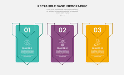Canvas Print - rectangle shape infographic outline style with 3 point template with vertical round box with arrow l
