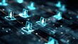 © Natha - A complex three dimensional digital network interface featuring holographic user profile icons connected by lines and nodes conveying concepts of global communication and real time data exchange