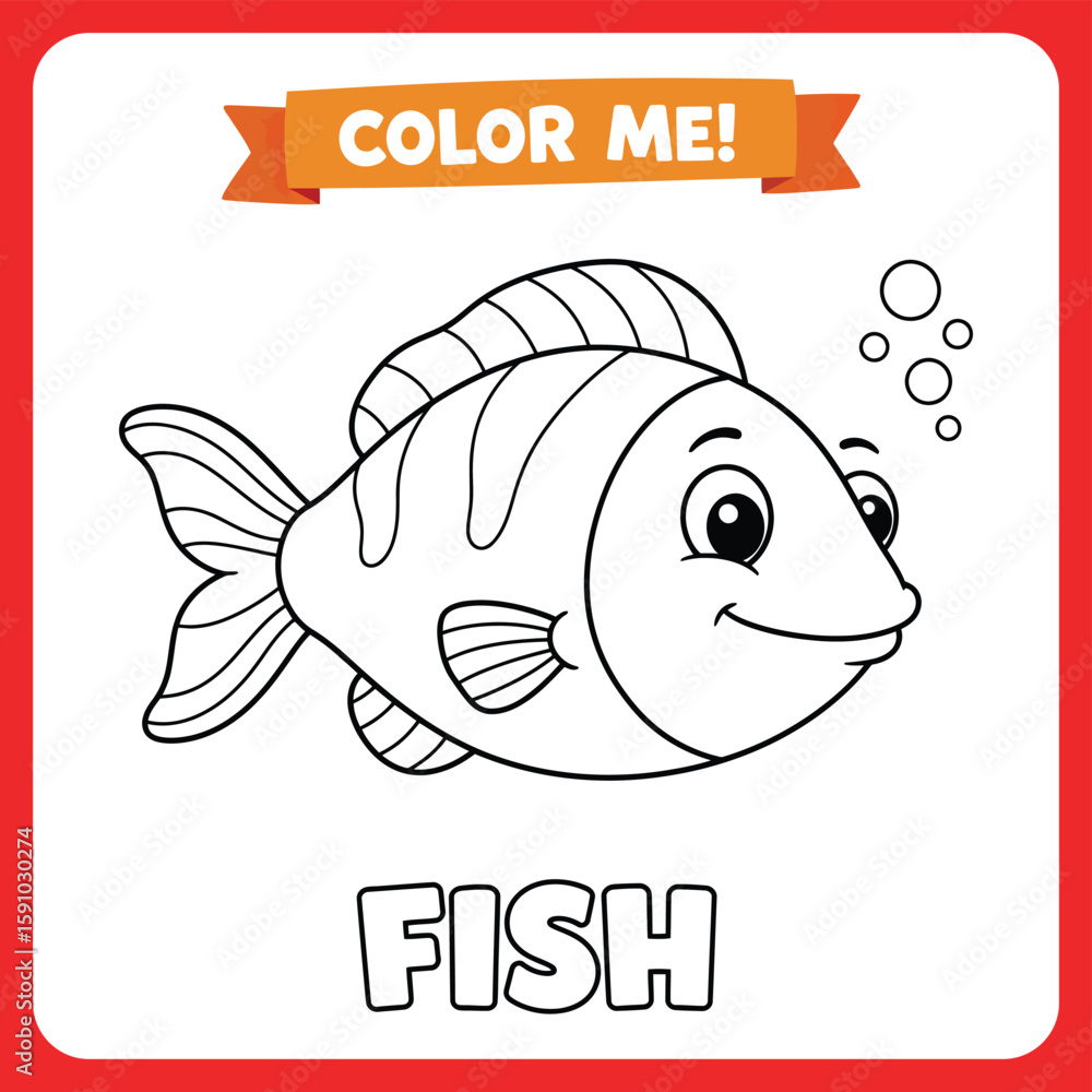 Cheerful Cartoon Fish drawing for kids Vector illustration Stock Vector ...