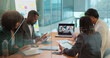 © peopleimages.com - Development, laptop screen and video call with business people in office boardroom for webinar. Coaching, computer and virtual meeting with employee team in workplace for online seminar or workshop