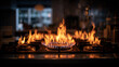 © peni - A photo of controlled flames rising from a steel burner in a modern kitchen at evening