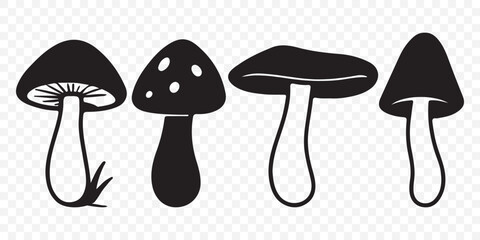 Wall Mural - Mushrooms silhouette ,mushrooms symbol vector icon illustration on Transparent Background. EPS 10.