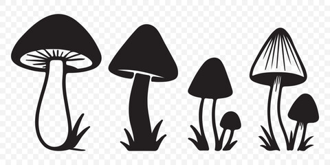 Wall Mural - Mushrooms silhouette ,mushrooms symbol vector icon illustration on Transparent Background. EPS 10.