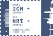 © Anastasiia - Seoul, South Korea - Tokyo, Japan flight, luggage tag, boarding pass card. Vector illustration layout for infographic, postcard, sticker, print, promo with landmark shapes