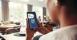 © peopleimages.com - Phone screen, life insurance and hands of woman for digital application, app and sign up. Claims status, membership benefits and cover research with female person for login and check mark in cafe