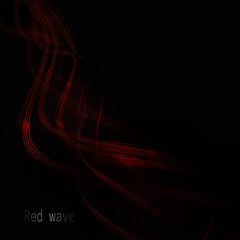 Wall Mural - Isolated design component, red exquisite shiny textured waves on black background.