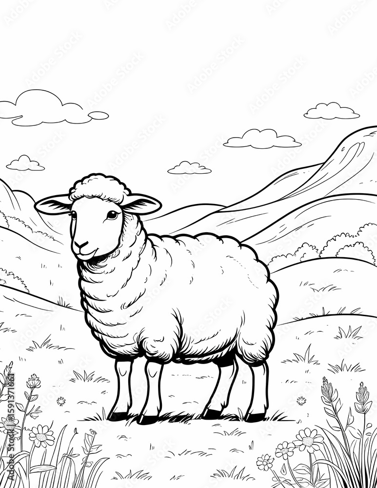 Cute Cartoon Sheep Coloring Page for Kids - Printable Farm Animal ...
