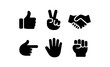 © ieps - Set of hand gesture icons: thumbs up, peace, handshake, pointing, open hand, fist