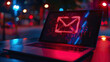 © Volodymyr Shcherbak - laptop alert email Red warning icons, digital interface Digital Communication Phishing Attack Online Scam Cyber Threat. Concept hacker cybersecurity data theft