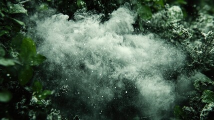 Wall Mural - Cloud of smoke in green foliage, mysterious ambiance