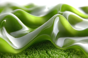 Wall Mural - Green wave pattern with a grassy base, creating an organic and visually dynamic design