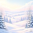 © Farjana - Serene Winter Landscape: Soft Pastel Snow-Covered Hills, Evergreen Trees, and Bare Branches at Sunrise.