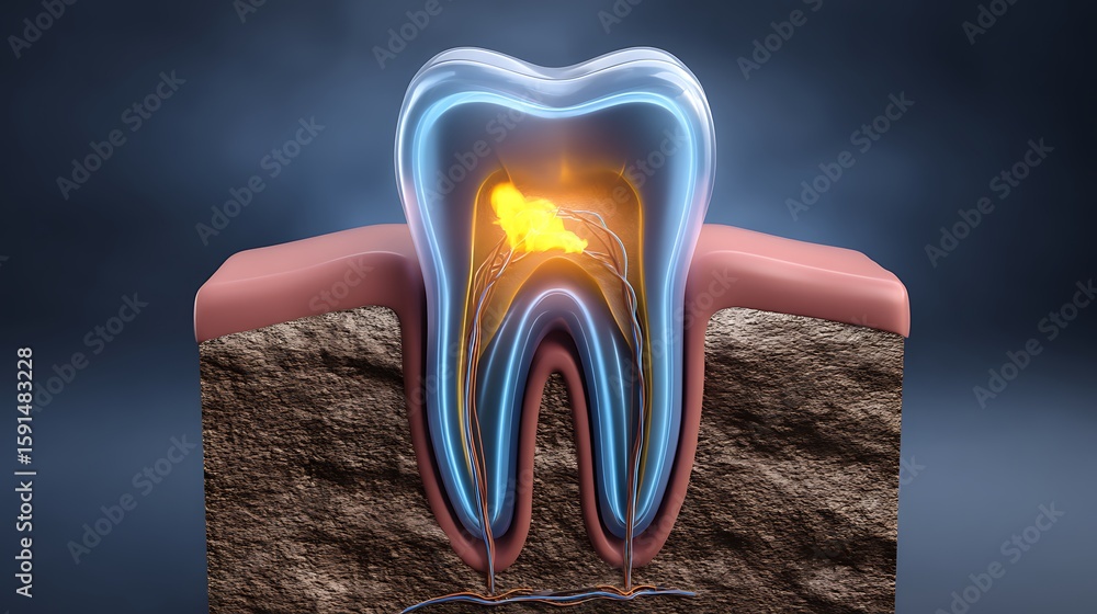 Anatomical Diagram of Tooth Structure with Highlighted Inner Layer and ...